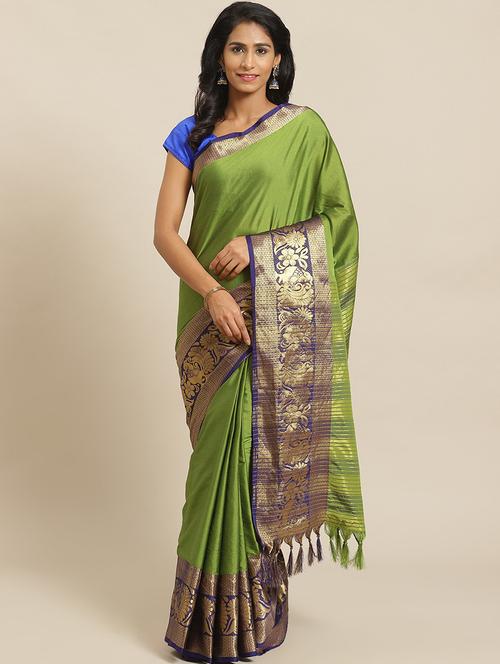 women's self design green colored saree with blouse - 18583950 - Very Small Image - 1