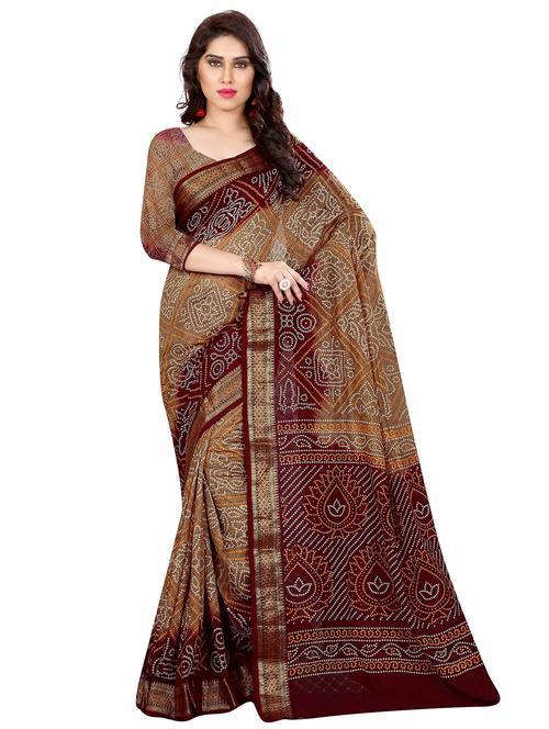 women's bandhani brown colored saree with blouse - 18584291 - Very Small Image - 1