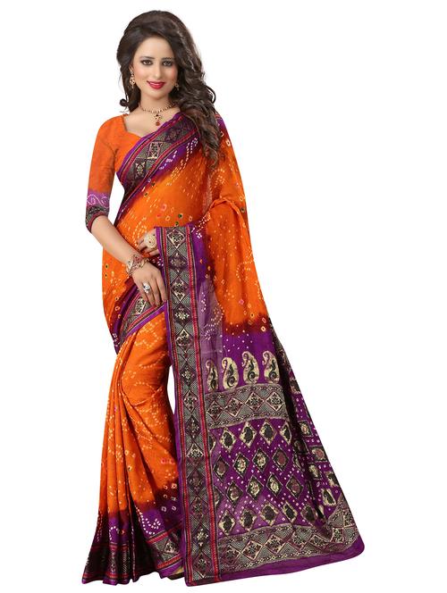 women's bandhani orange colored saree with blouse - 18584358 - Very Small Image - 1