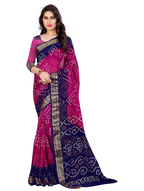 women's bandhani pink colored saree with blouse - 18584407 - Very Small Image - 1