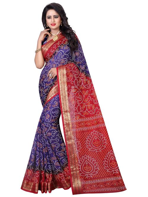 women's bandhani blue colored saree with blouse - 18584523 - Very Small Image - 1