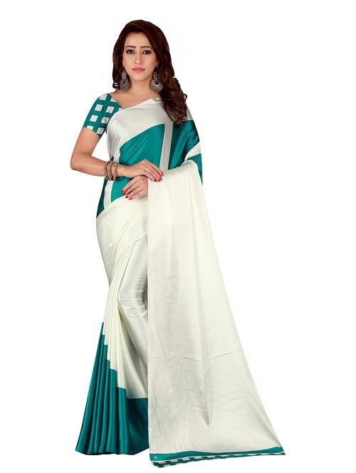 women's geometric white colored saree - 18584638 - Very Small Image - 1
