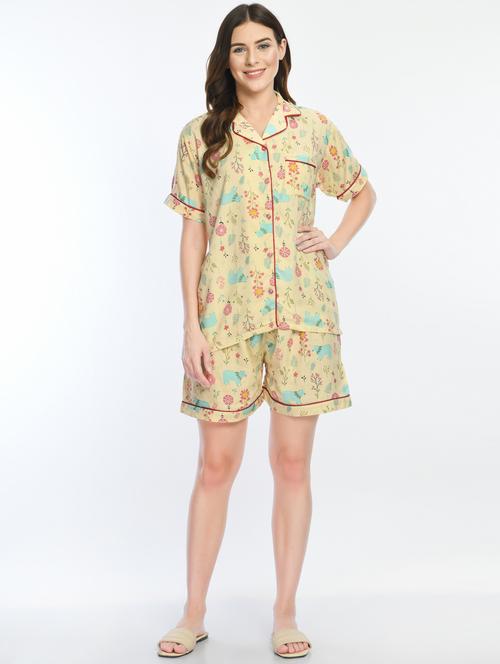 shirt collar printed nightwear shorts set  - 18584777 - Very Small Image - 1