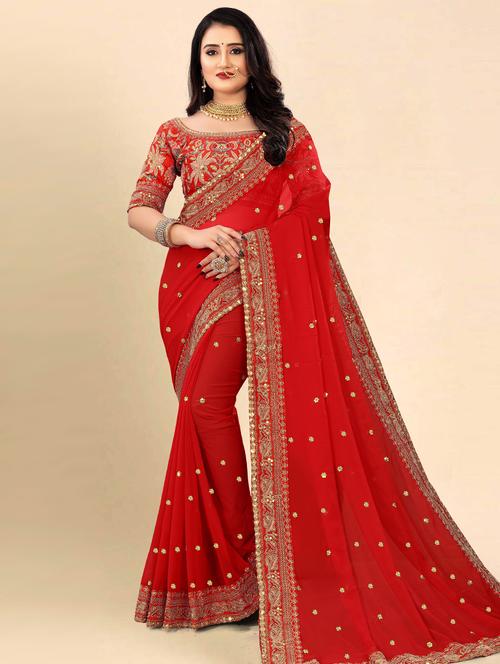 women's embroidered saree with blouse - 18584932 - Very Small Image - 1