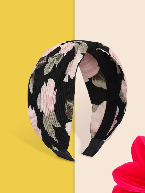 blueberry black and pink floral printed knot pleated hairband - 18585496 - Very Small Image - 1