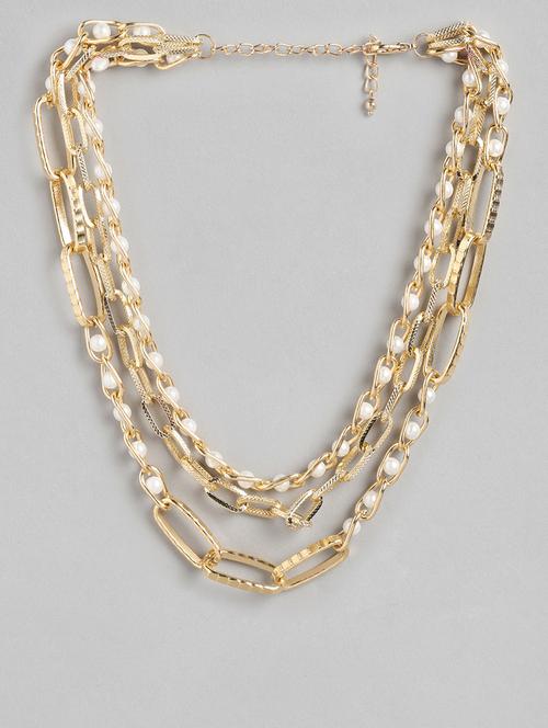 golden inter lock pearl chain layered necklace - 18585846 - Very Small Image - 1
