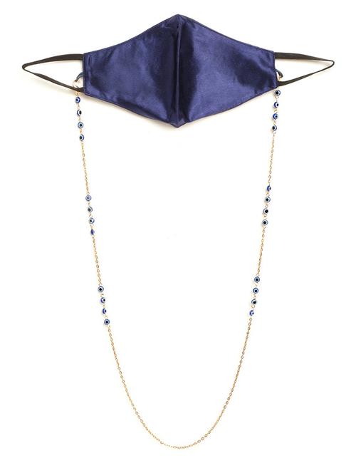 blue reusable face mask with gold plated beaded chain - 18585869 - Very Small Image - 1
