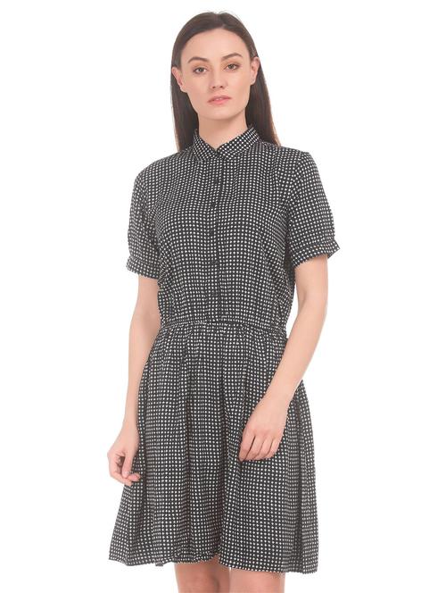 shirt collar neck printed a-line dress - 18586251 - Very Small Image - 1