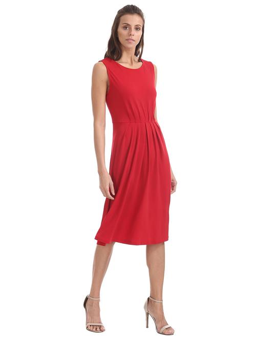 round neck solid fit and flare dress - 18586262 - Very Small Image - 1
