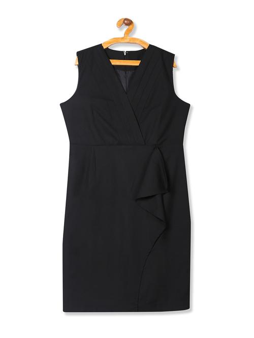 v neck solid a-line dress - 18586294 - Very Small Image - 1