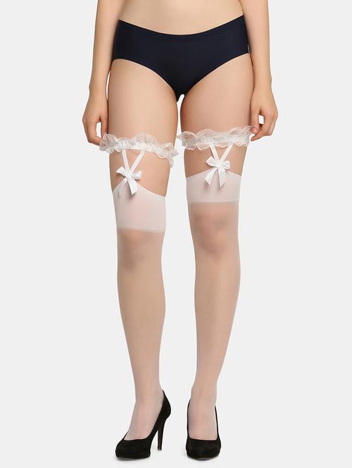 white semi sheer knee length stocking - 18586414 - Very Small Image - 1