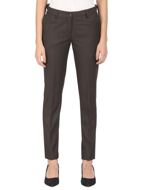 brown solid formal trouser - 18586453 - Very Small Image - 1
