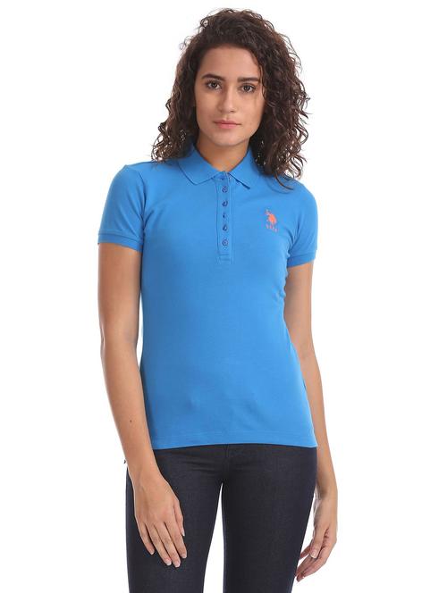 blue solid polo t-shirt - 18586842 - Very Small Image - 1