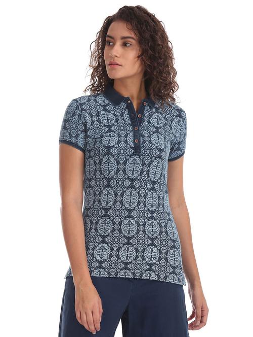 women's all over print polo neck t-shirt - 18586851 - Very Small Image - 1