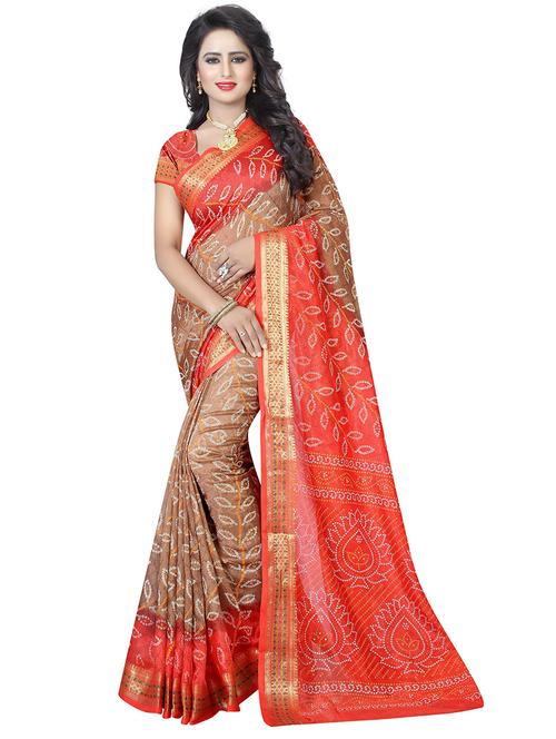 women's bandhani khaki colored saree - 18587592 - Very Small Image - 1