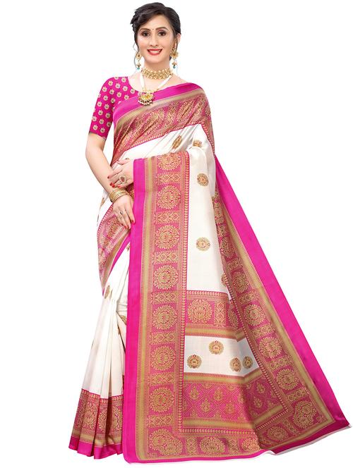 women's self design white colored saree with blouse - 18587777 - Very Small Image - 1