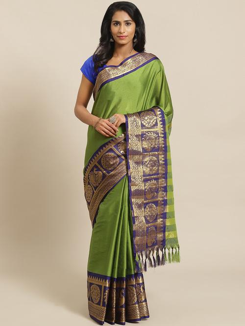 women's self design green colored saree with blouse - 18588017 - Very Small Image - 1