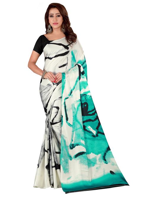 women's tie & dye white colored saree with blouse - 18588392 - Very Small Image - 1