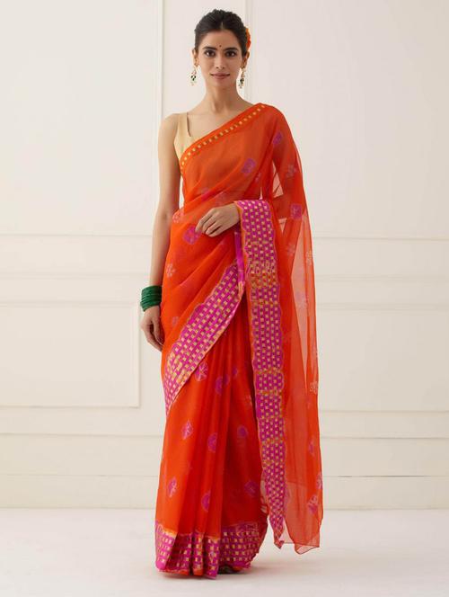 bandhani bordered saree with blouse - 18589013 - Very Small Image - 1