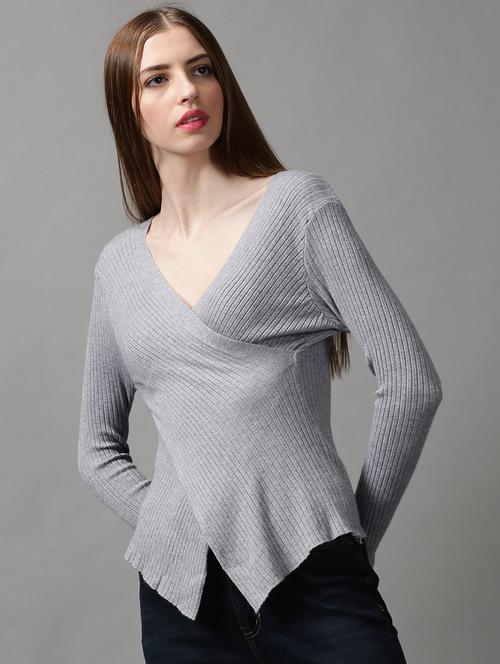 women's wrap overlap neck top - 18589145 - Very Small Image - 1