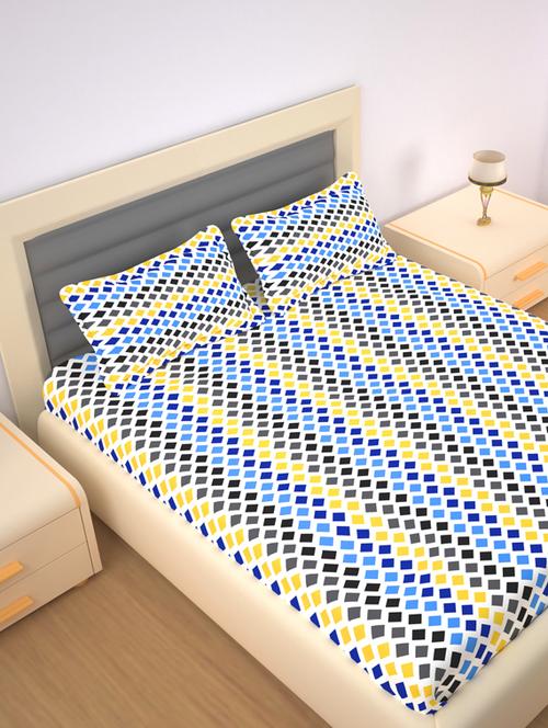 120 tc cotton flat bedsheet for double bed with 2 pillow covers|90x100 inch|design geometrics|color - multicolor| - 18590846 - Very Small Image - 1