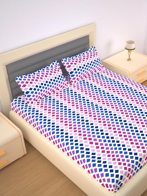 120 tc cotton flat bedsheet for double bed with 2 pillow covers|90x100 inch|design geometrics|color - multicolor| - 18590847 - Very Small Image - 1