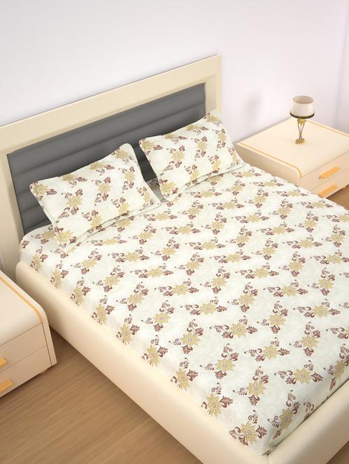 120 tc  cotton flat bedsheet for king size bed with 2 pillow covers|108x108 inch|design floral|color - light green and brown| - 18590868 - Very Small Image - 1