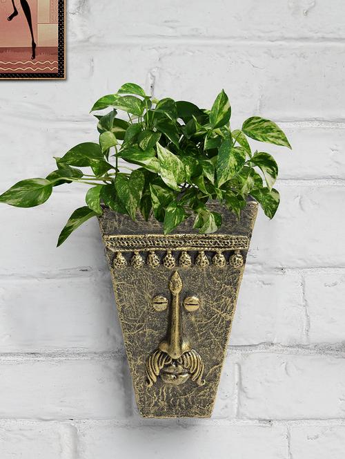 fiber golden planter ideal for home décor,garden, office - metalic golden v shape face planter - 18591733 - Very Small Image - 1