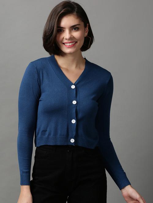 v neck solid wool cardigan - 18592452 - Very Small Image - 1