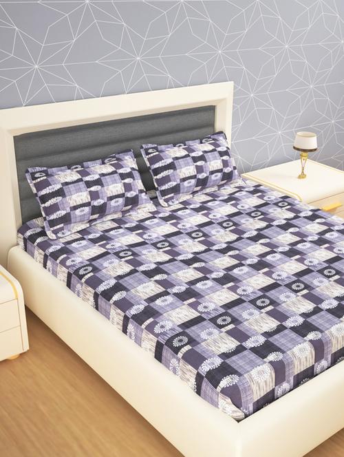 120 tc cotton flat bedsheet for double bed with 2 pillow covers|90x120 inch|design geomatric|color - dusty violet and cream|. - 18592495 - Very Small Image - 1