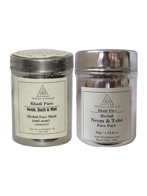 herbal neem, basil & mint and neem & tulsi face pack/mask combo (100g) pack 2 - 18596063 - Very Small Image - 1