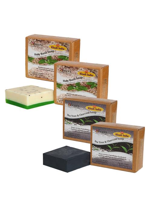holy basil with oat meal & tea tree charcoal luxury soap (pack of 4) - 18601014 - Very Small Image - 1