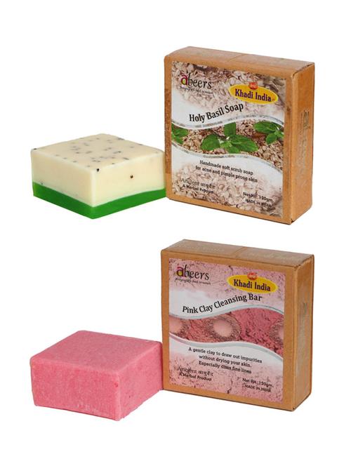 holy basil with oat meal & pink clay luxury soap (pack of 2) - 18601017 - Very Small Image - 1