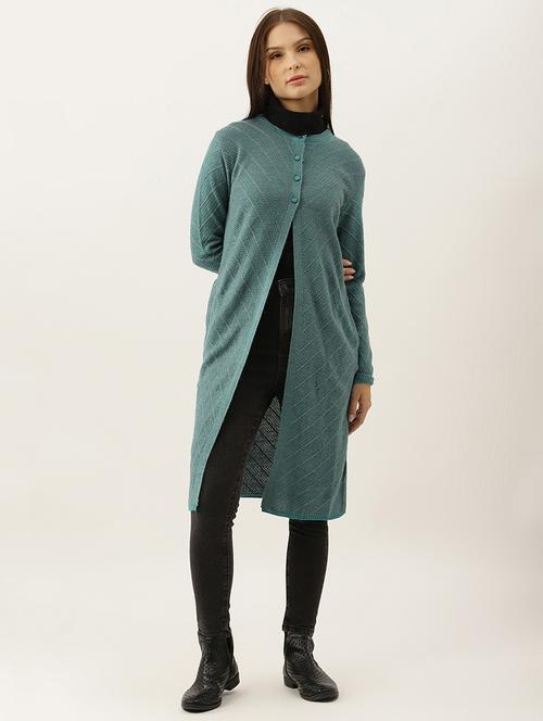 round neck solid wool cardigan - 18602038 - Very Small Image - 1
