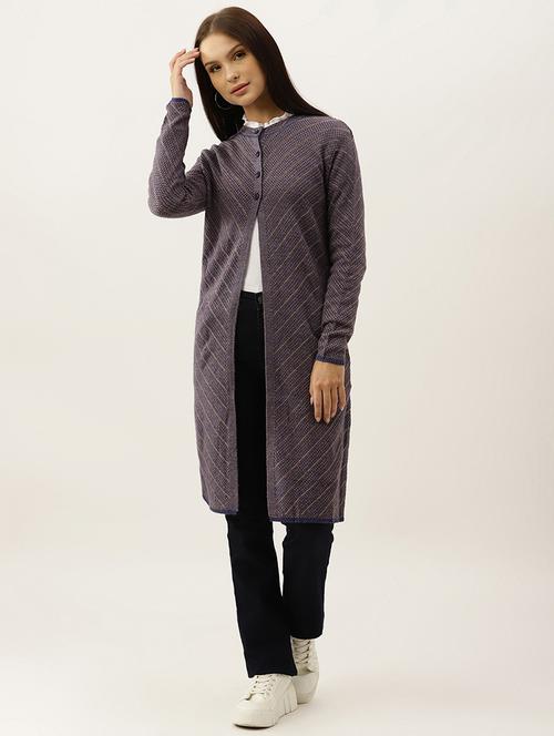 round neck solid wool cardigan - 18602039 - Very Small Image - 1