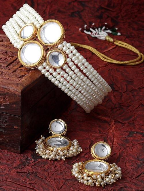 white beaded necklace earring set  - 18607119 - Very Small Image - 1