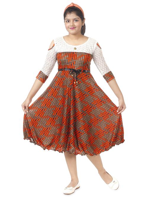 girls round neck printed frock - 18607353 - Very Small Image - 1