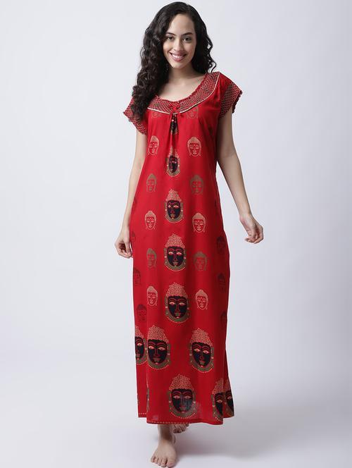 round neck printed nighty  - 18607389 - Very Small Image - 1