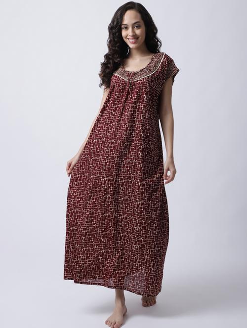 round neck printed nighty  - 18607405 - Very Small Image - 1