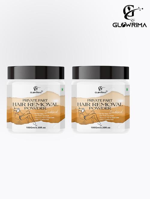 glowrima  private part hair removal powder (sandalwood fragrance) specially designed for private areas (men & women) 200 gms - 18607673 - Very Small Image - 1