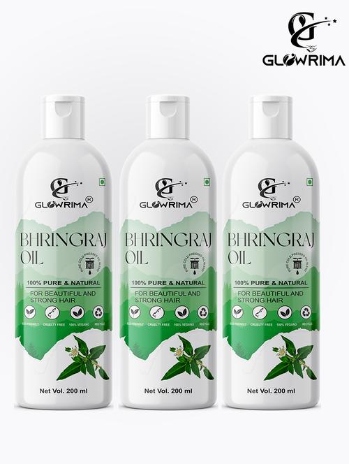 glowrima 100% pure & natural bhringraj oil for hair strenthening , anti-hair fall, split-ends 200ml (pack of 3) - 18608026 - Very Small Image - 1