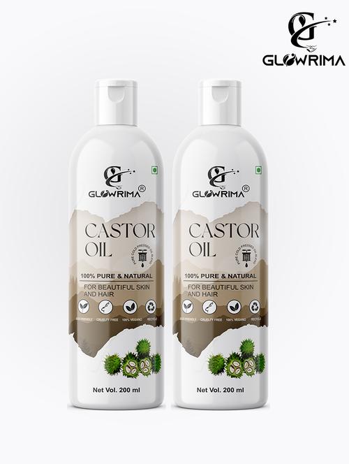 glowrima 100% pure cold pressed castor oil supports healthier hair, skin, eyelashes, eyebrows, lips & nails  200ml (pack of 2) - 18608031 - Very Small Image - 1