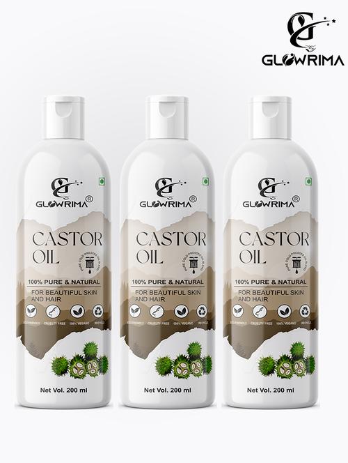 glowrima 100% pure cold pressed castor oil supports healthier hair, skin, eyelashes, eyebrows, lips & nails  200ml (pack of 3) - 18608032 - Very Small Image - 1