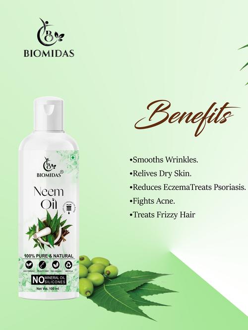 biomidas 100% pure cold pressed & refined neem oil for flawlessly radiant skin & promotes shiny hair 100ml (pack of 1) - 18608135 - Very Small Image - 1