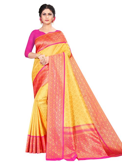 women's self design yellow colored saree with blouse - 18612790 - Very Small Image - 1