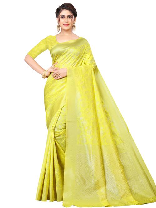 women's self design yellow colored saree with blouse - 18612854 - Very Small Image - 1