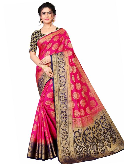 women's self design pink colored saree - 18612998 - Very Small Image - 1