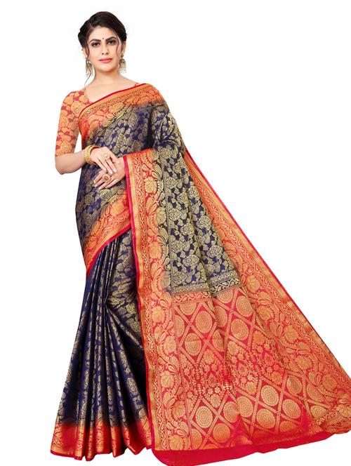 women's banarasi saree with blouse - 18613046 - Very Small Image - 1