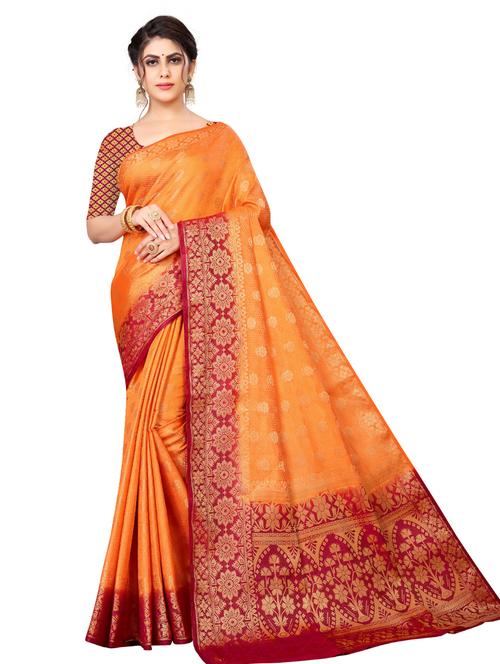 women's self design orange colored saree with blouse - 18613067 - Very Small Image - 1