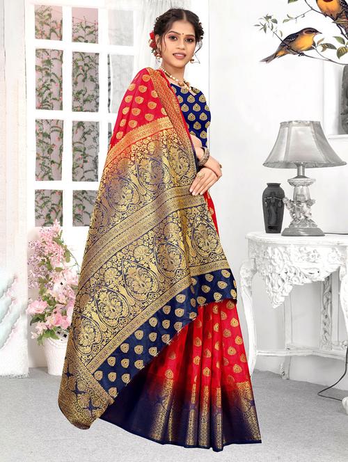 women's banarasi saree with blouse - 18613241 - Very Small Image - 1
